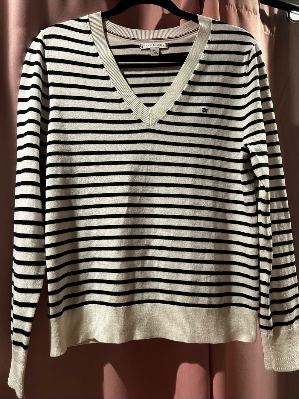 Tommy Hilfiger Black & White Striped V-Neck Sweater